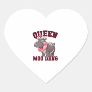 Sticker Cœur Adorable REINE MOO DENG Maman Baby Hippo Princesse