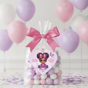 Sticker Cœur Afro Puff Baby Girl Rose/Purple Papillon Anniversa