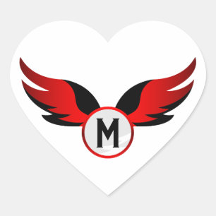Sticker Cœur Aile d'aigle rouge avec nom personnalisé