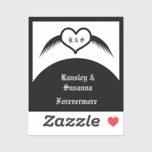 Sticker Coeur ailé gothique Mariage Personnalisé Monogramm