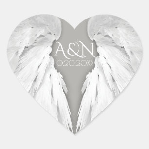 Sticker Cœur AILES ANGEL Initiales Mariages Élégant gris