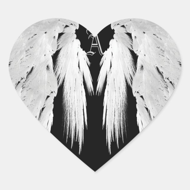 Sticker Cœur AILES D'ANGE Gris Plumes Touchées Monogramme Perso (Devant)