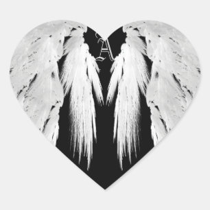 Sticker Cœur AILES D'ANGE Gris Plumes Touchées Monogramme Perso