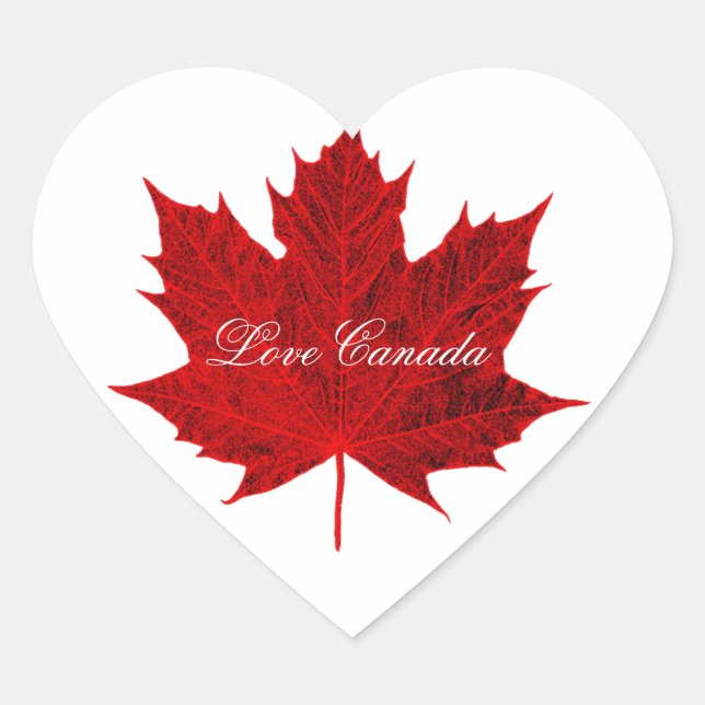Sticker Cœur Aimer la feuille d'érable canadienne-rouge (Devant)