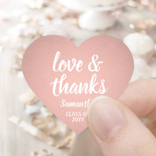 Sticker Cœur Aimer & Merci Rose Rose Gold Faux Foil