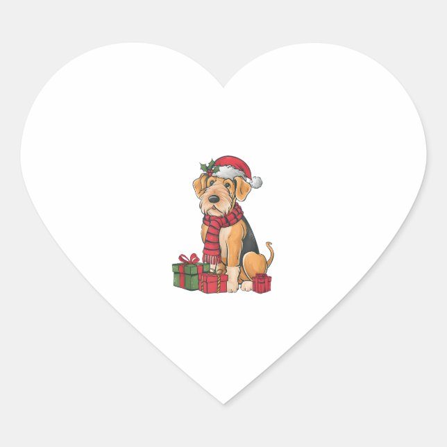 Sticker Cœur Airedale Terrier Chien Fête de Noël (Devant)