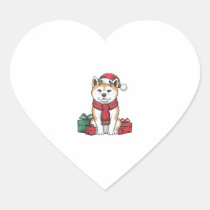 Sticker Cœur Akita Chien Fêtes de Noël Père Noël Chien Noël