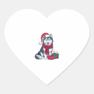 Sticker Cœur Alaskan Husky Chien vêtements de Noël Santa Hat Ch
