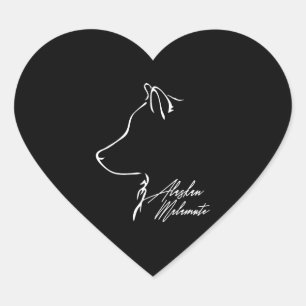 Sticker Cœur Alaskan Malamute Profil chien maman