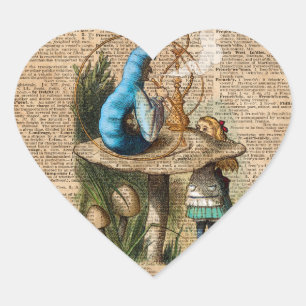 Sticker Cœur Alice, Champignons et Jin, Dictionnaire Vintage Ar