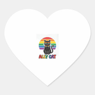 Sticker Cœur Ally Cat Rainbow Pride Vintage Chat T-Shirt Design