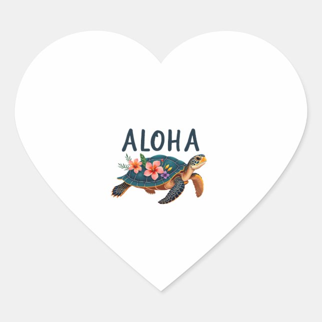Sticker Cœur Aloha Hawaii Hawaiian-Shirt Turtle Hibiscus Kids G (Devant)