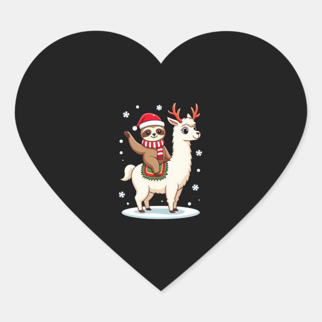 Sticker Cœur Alpaca Sloth Christmas (3) (Devant)
