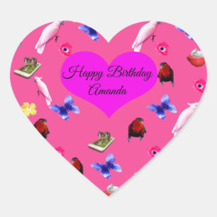 Sticker Cœur Amanda, Bon Logo D'Anniversaire Avec Papillons,