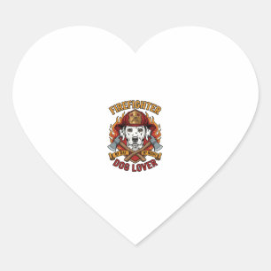 Sticker Cœur Amant de chien pompier Dalmatien Casque de pompier