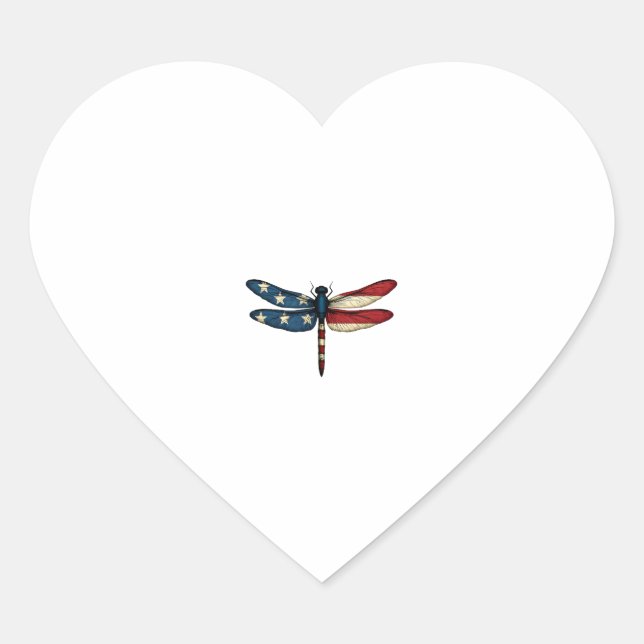 Sticker Cœur American Flag Dragonfly Patriotic 4th of July Red  (Devant)