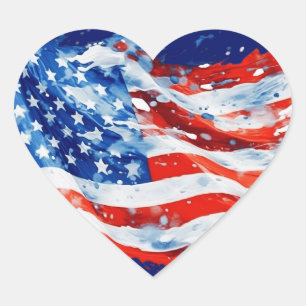 Sticker Cœur American Flag USA Watercolor 4 juillet