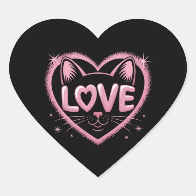 Sticker Cœur Amour de chat étincelant (Devant)