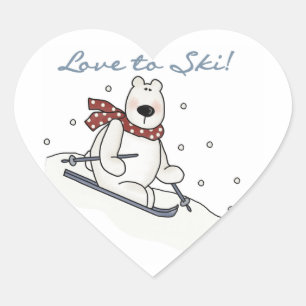 Sticker Cœur Amour d'ours blanc à skier T-shirts et cadeaux