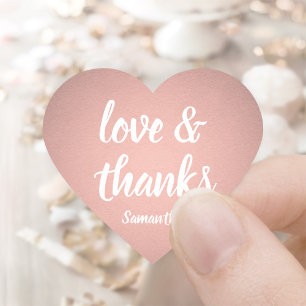 Sticker Cœur Amour et Merci Rose Rose Gold Faux Merci Foil