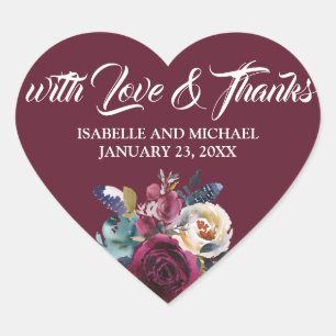 Sticker Cœur Amour & Merci Bourgogne, Mariage blanc