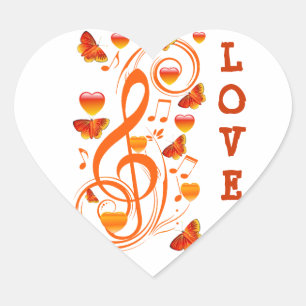 Sticker Cœur Amour & papillons, notes de musique_