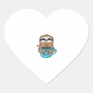 Sticker Cœur Amoureux De Café Chibi Sloth - Cute Kawaii Sloth H