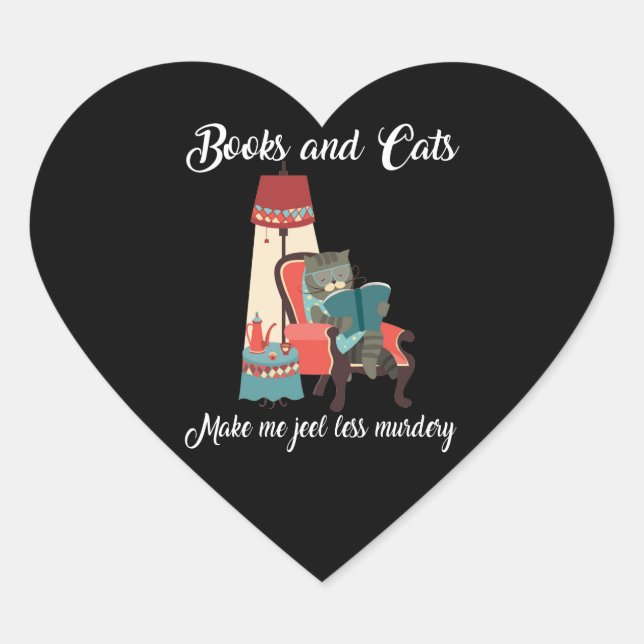Sticker Cœur Amoureux de les chats | Livres Et Chats Me Font Se (Devant)