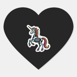 Sticker Cœur Amoureux de licorne squelette drôle Halloween épou