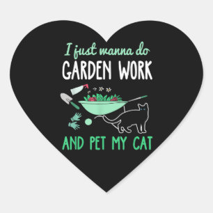 Sticker Cœur Amoureux des chats de jardinage   Funny Garden Wor