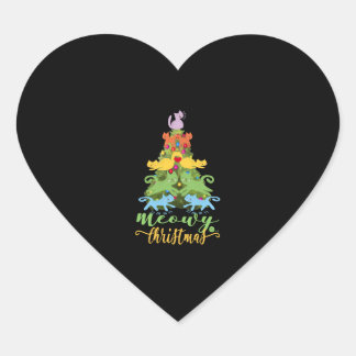 Sticker Cœur Amoureux des chats Joyeux Meowy Noël Arbre de Noël