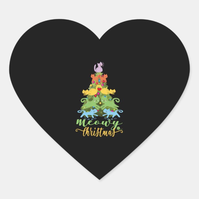 Sticker Cœur Amoureux des chats Joyeux Meowy Noël Arbre de Noël (Devant)