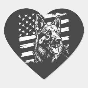 Sticker Cœur Amoureux du Berger Allemand Drapeau Américain USA