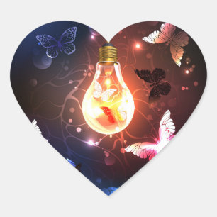 Sticker Cœur Ampoule lumineuse avec papillons nocturnes