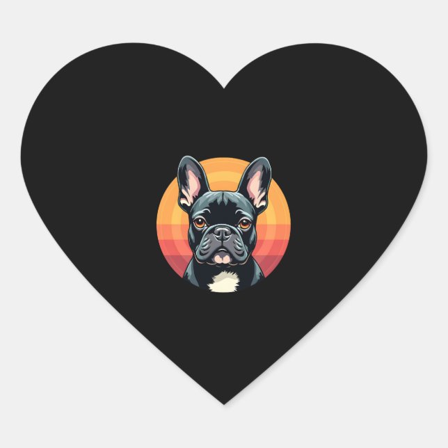 Sticker Cœur Amusant Français Bulldog Retro tenues Vêtements mi (Devant)