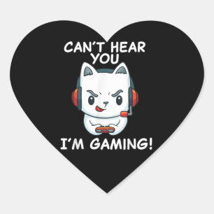 Sticker Cœur Amusant gamer Chat avec casque ne peut pas vous en