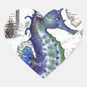 Sticker Cœur Ancienne carte de Seahorse