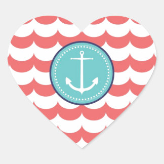 Sticker Cœur Ancre avec Motif Coral Waves