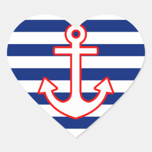 Sticker Cœur Ancre de style nautique sur décoration rayée