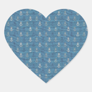 Sticker Cœur Ancres de lin sur bleu