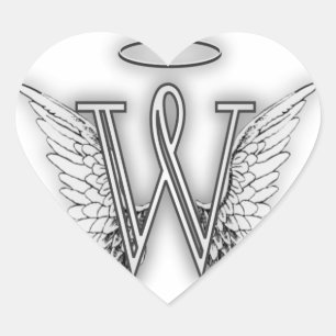 Sticker Cœur Ange Alphabet B Lettre initiale Ailes Halo