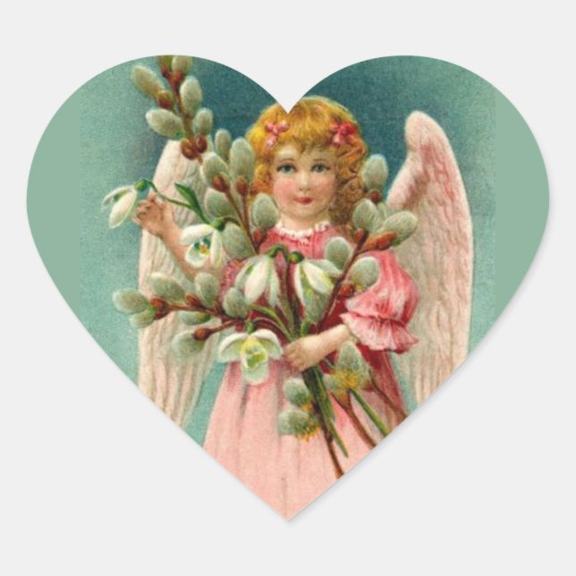 Sticker Cœur Ange avec une jolie robe rose (Devant)