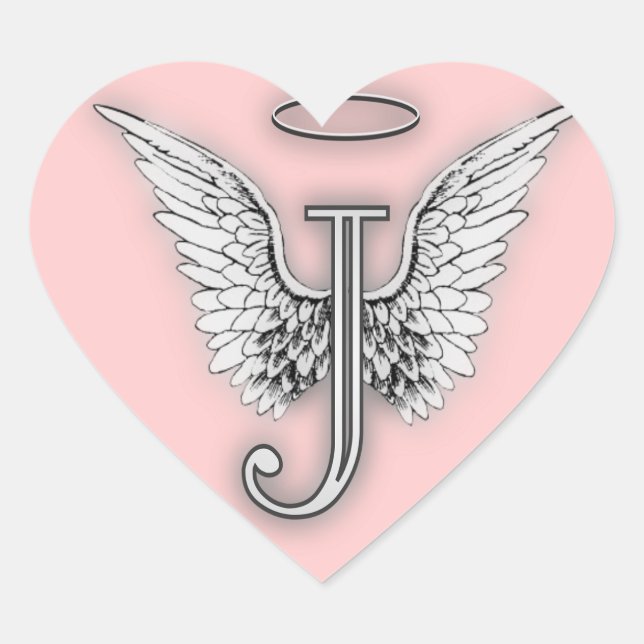 Sticker Cœur Ange Coeur rose Ailes Monogramme (Devant)