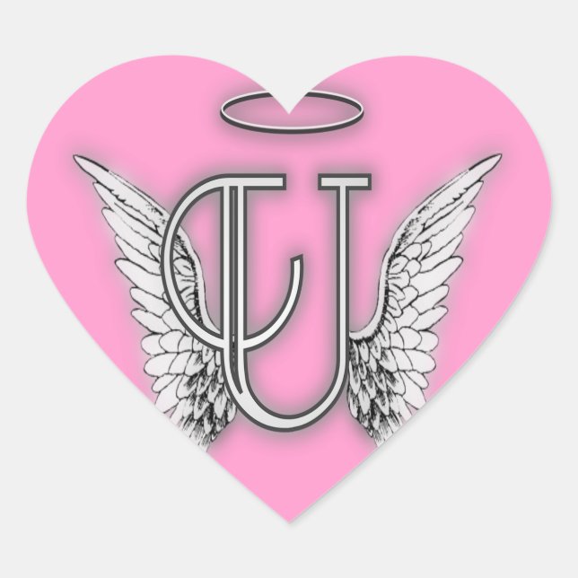 Sticker Cœur Ange Coeur rose Ailes Monogramme (Devant)
