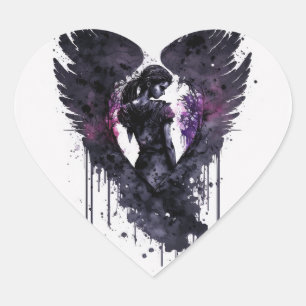Sticker Cœur Ange foncé Valentine avec ailes foncées