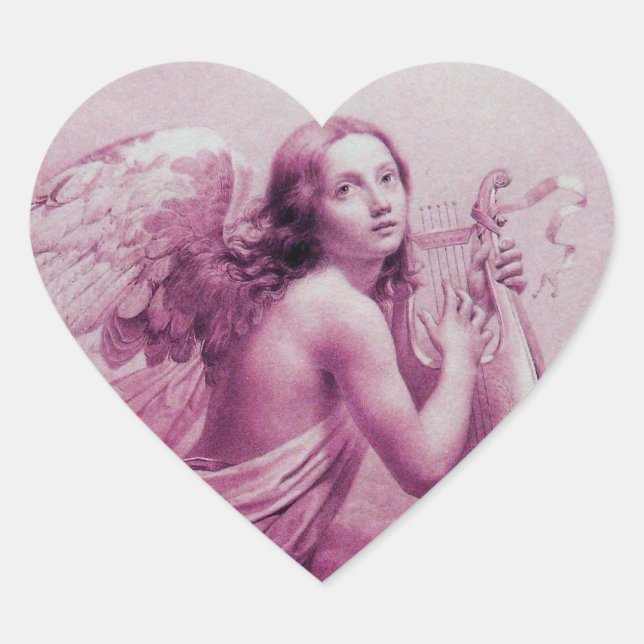 Sticker Cœur ANGE JOUER LYRA SUR LES NUAGES, coeur (Devant)