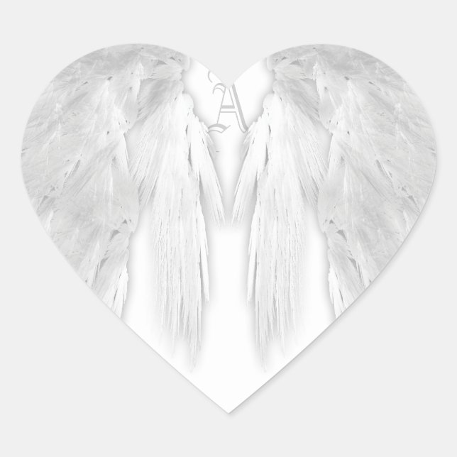 Sticker Cœur ANGEL WINGS Blanc Personnalisé Monogramme (Devant)