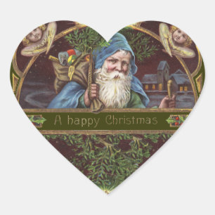 Sticker Cœur Anges de Noël victoriens Bleu Noël Art Vintage