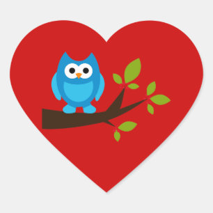 Sticker Cœur Animal mignon bleu de bande dessinée d'arbre