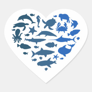 Sticker Cœur Animaux de la mer cœur
